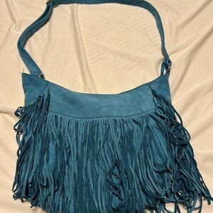 Chic Teal Fringe Shoulder Bag